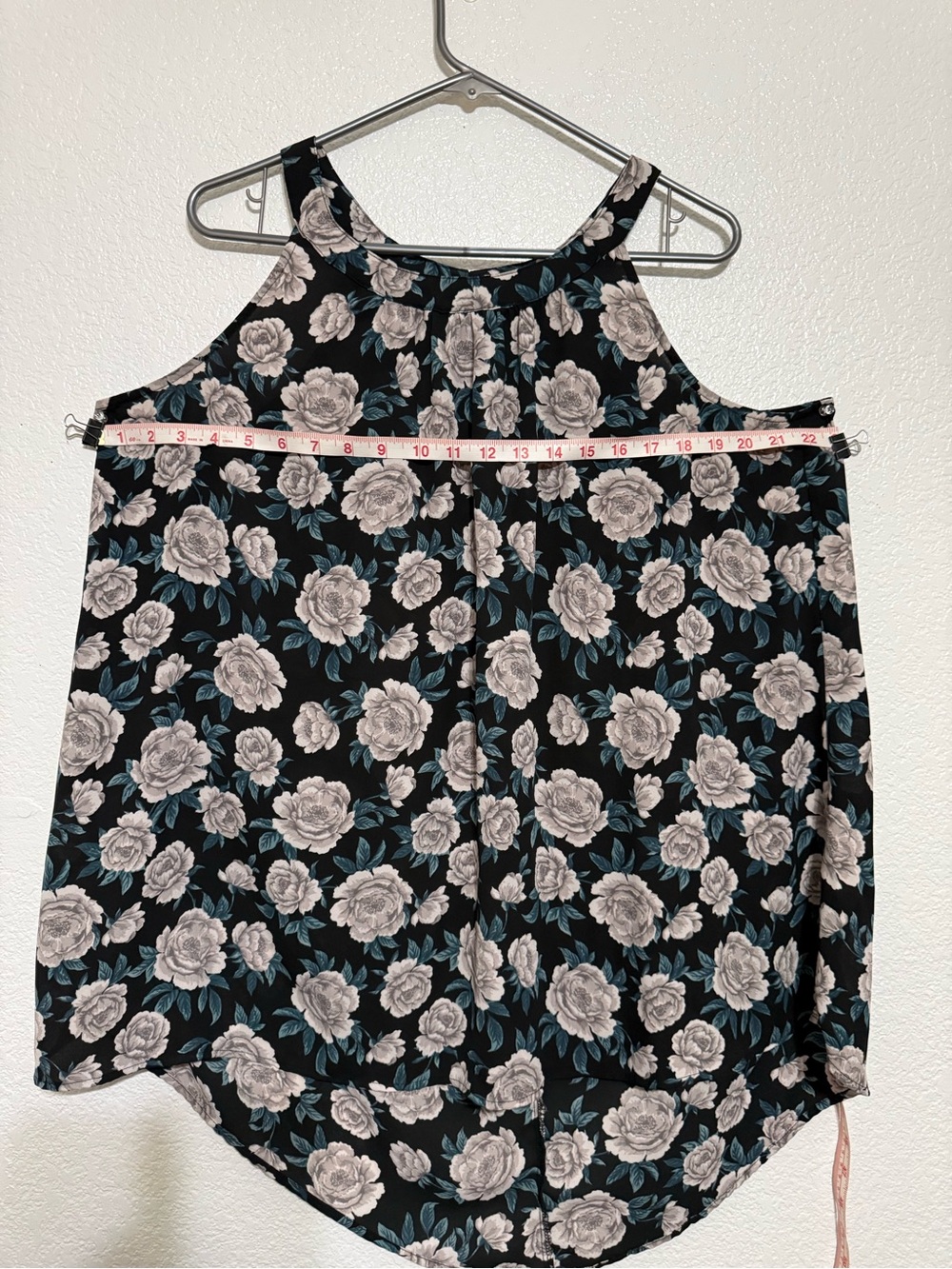 torrid Black Floral Top with Teal Leaves and Cream Roses